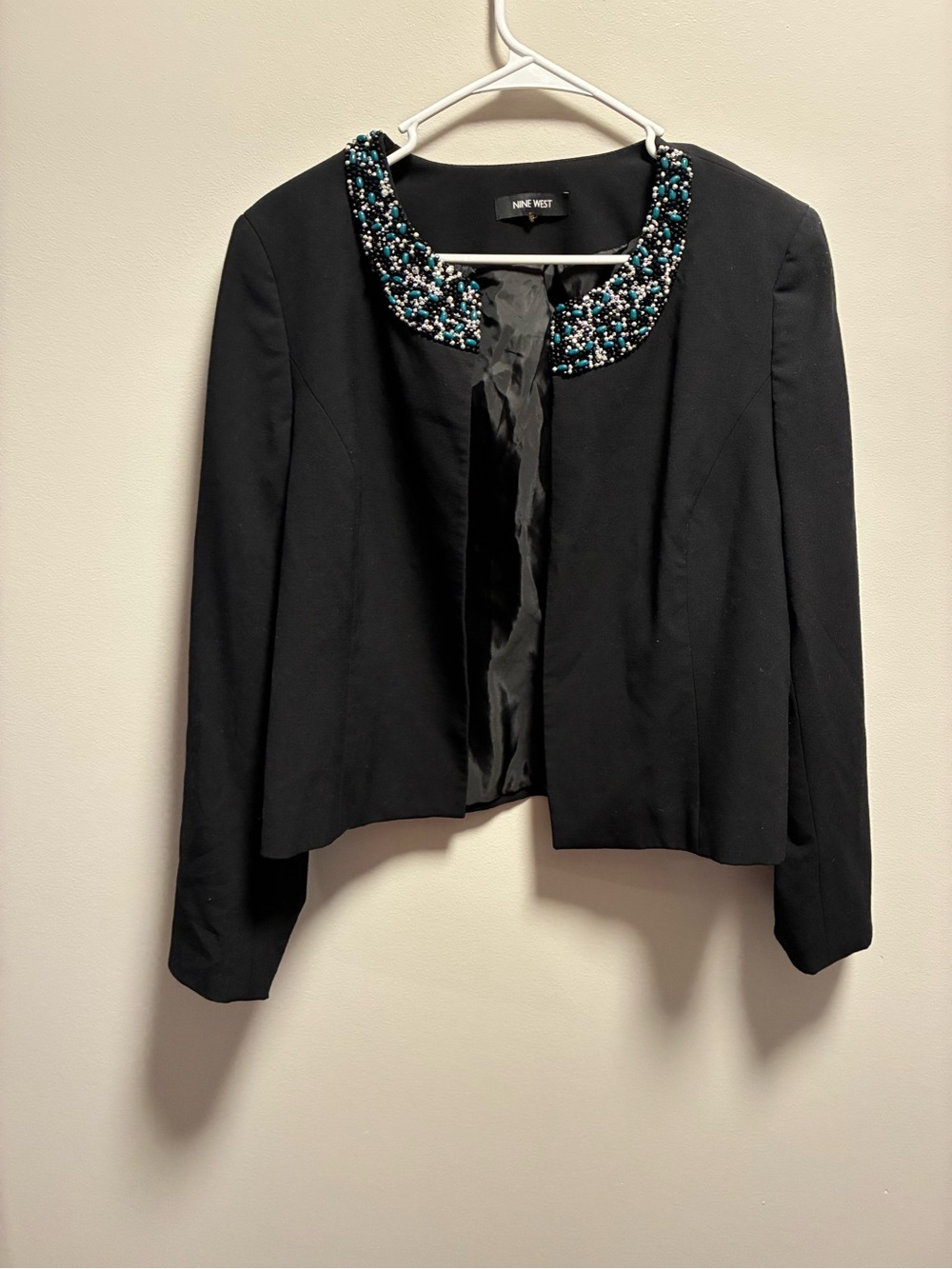 Nine West Black Cropped Blazer with Beaded Collar